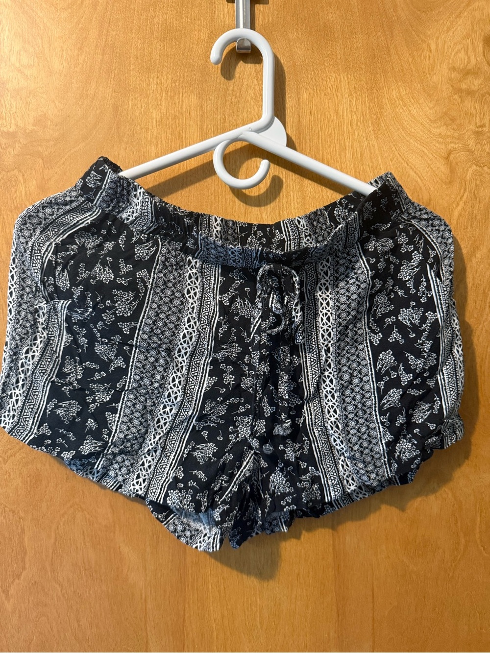 BeBop Black & White Boho Drawstring Athletic Shorts